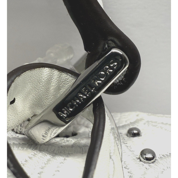 Michael Kors Cassie Large Satchel Leather Handbag Optic White Floral Cutout New - Picture 5 of 14